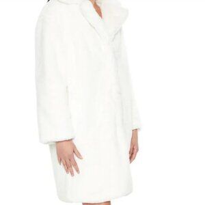 Forever 21 Faux Fur Open Front Longline Coat White